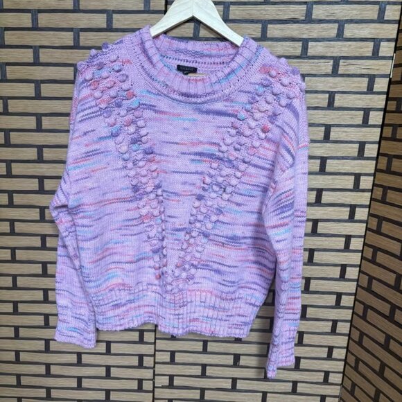 Talbots Purple Marled Knit Pom Pom Sweater Size Medium - Picture 1 of 7